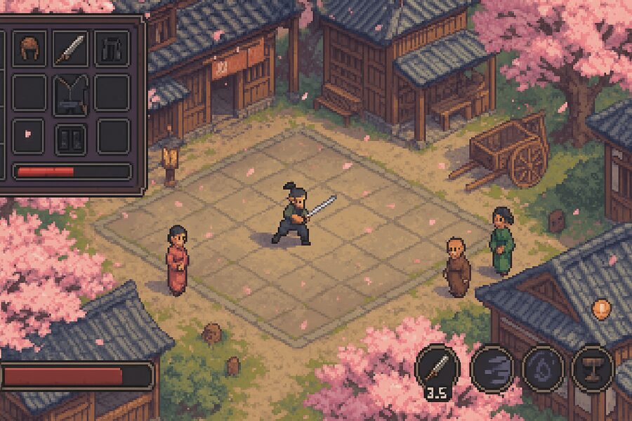 Retro Japanese town pixel RPG