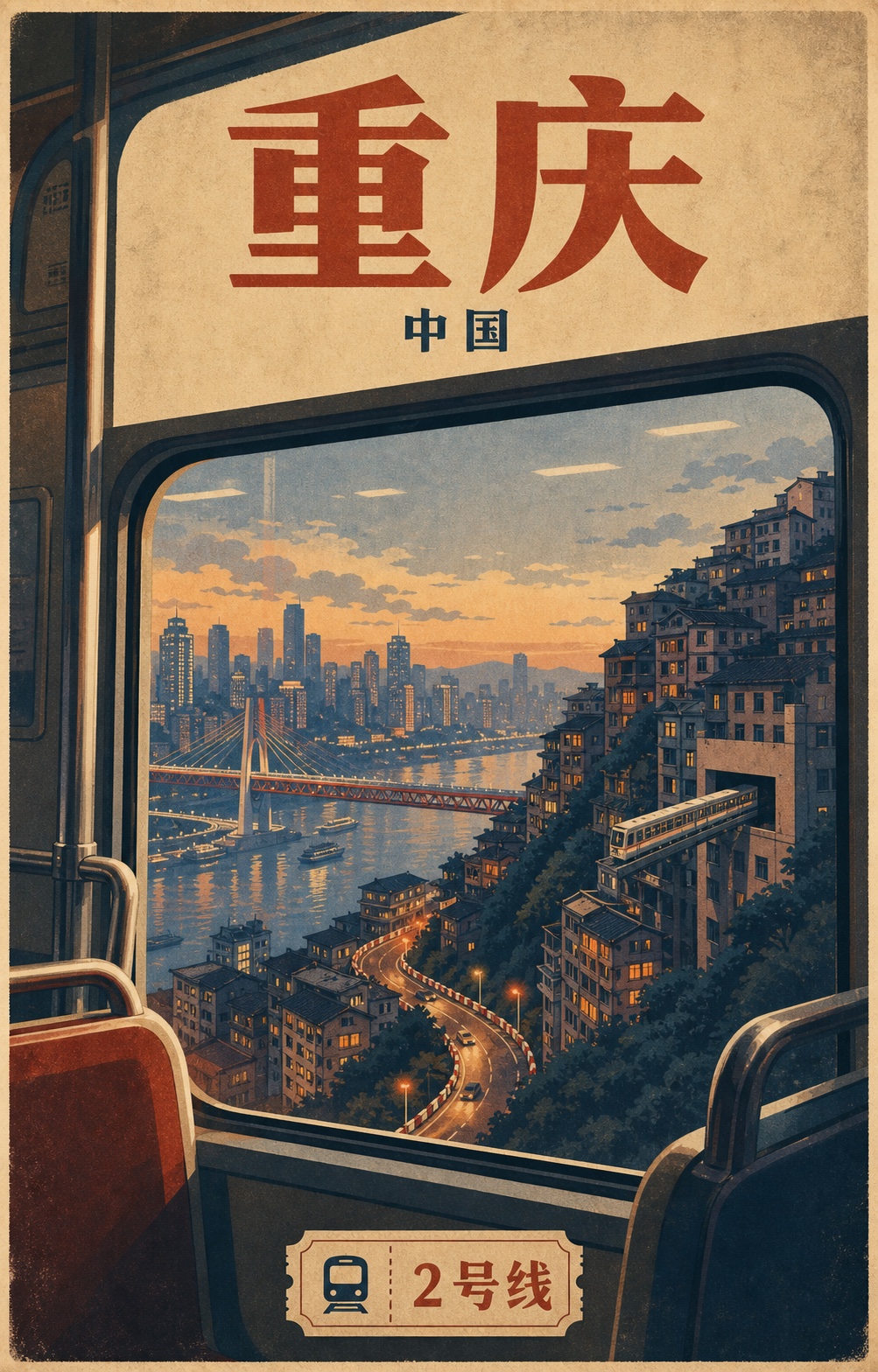 从车窗看城市：四段复古旅行海报