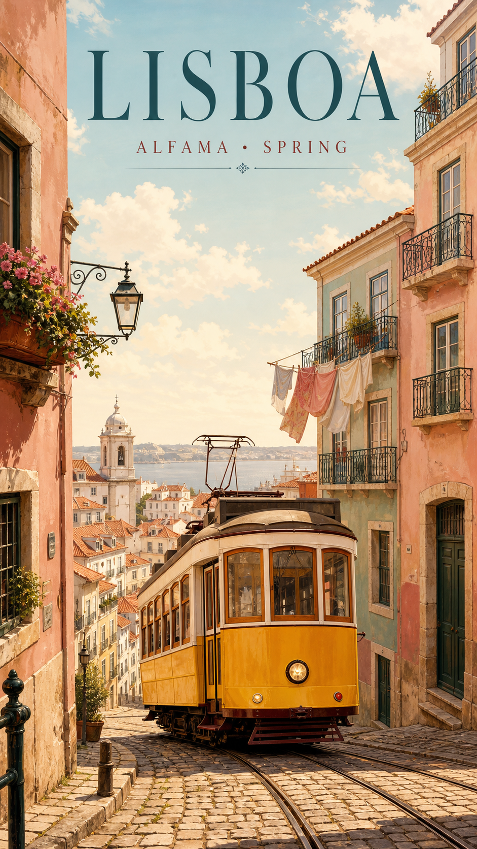 Lisbon Tram Spring Travel Poster